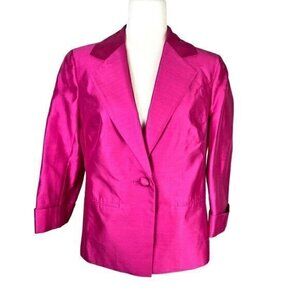 Talbots Blazer Jacket Size 8 One Button 3/4 Sleeve Silk Blend Fuchsia Pink